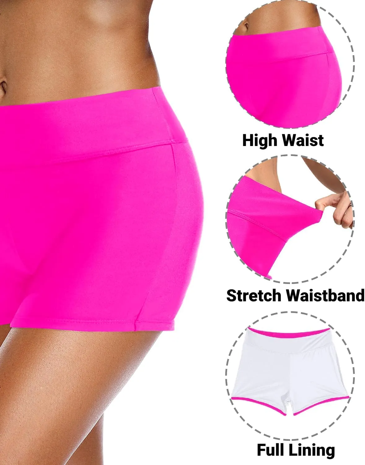 Zmart Women's 3" High Waisted Swim Shorts Full Coverage Swimsuit Bottoms Bathing Suit Boy Shorts