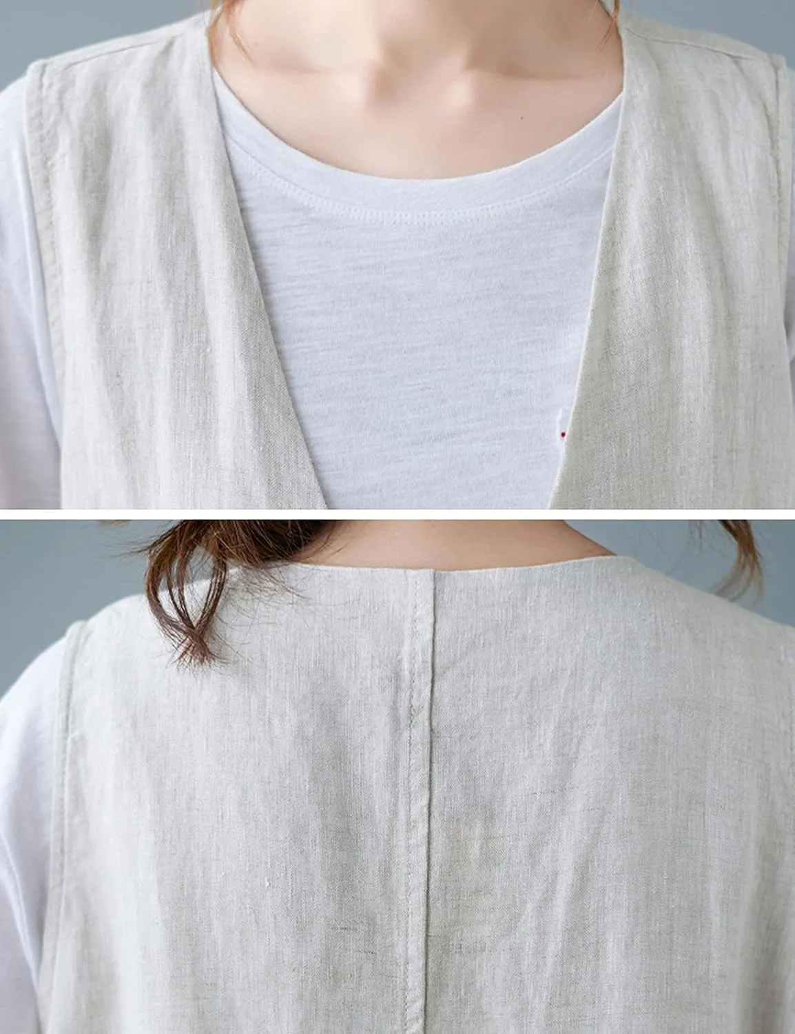Zontroldy Womens Cotton Linen Vest Casual Loose V Neck Sleeveless Vests Jacket Blazer Waistcoat with Pockets